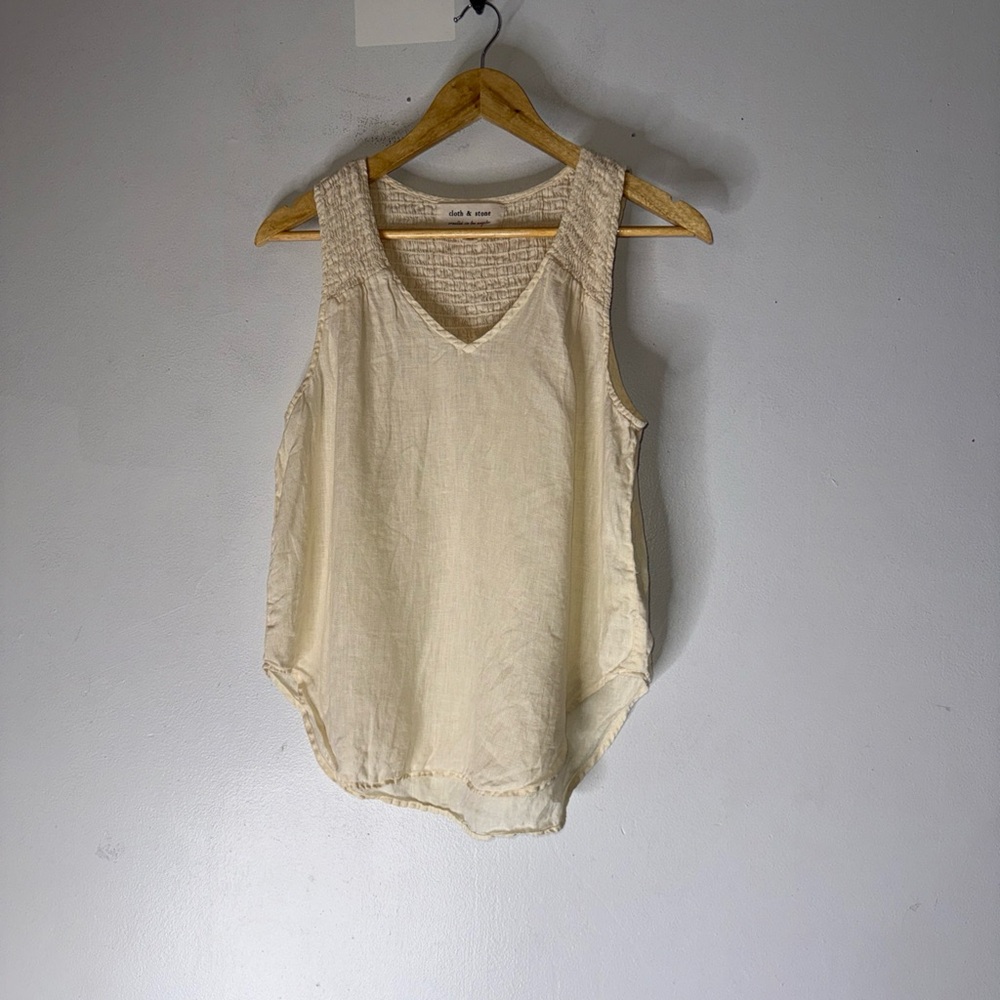 Cloth & Stone Sleeveless Linen Smocked Detail Cream Top XS
